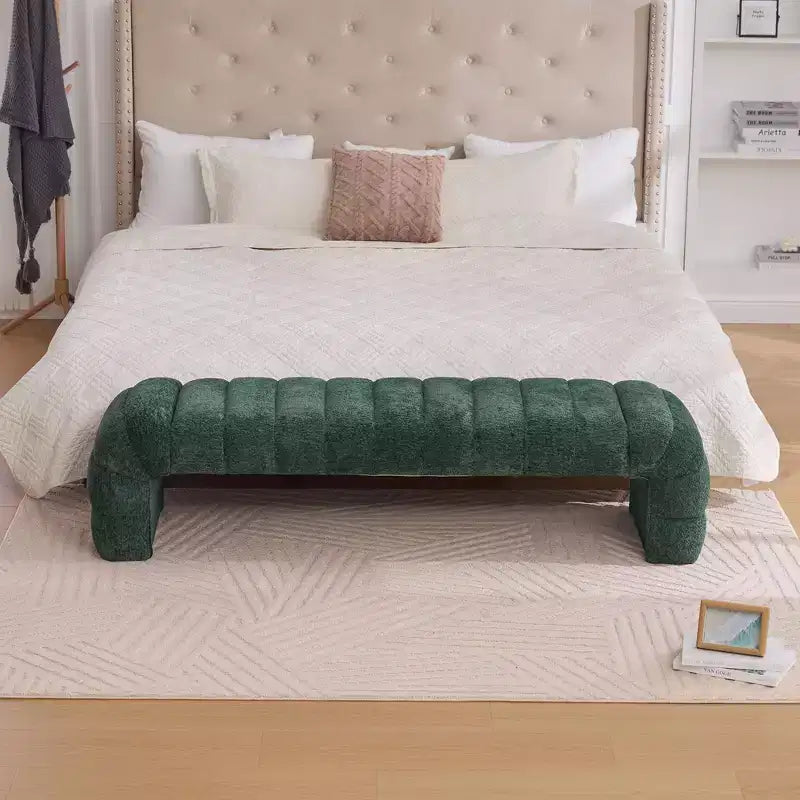 Panca moderna ottomana con seduta trapuntata in ciniglia, panchina da fondo letto rettangolare, chaise longue, sgabello da toeletta per soggiorno, ingresso