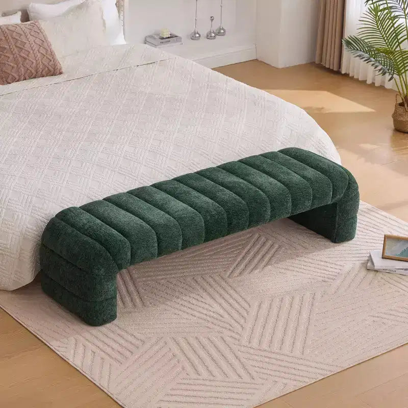 Panca moderna ottomana con seduta trapuntata in ciniglia, panchina da fondo letto rettangolare, chaise longue, sgabello da toeletta per soggiorno, ingresso