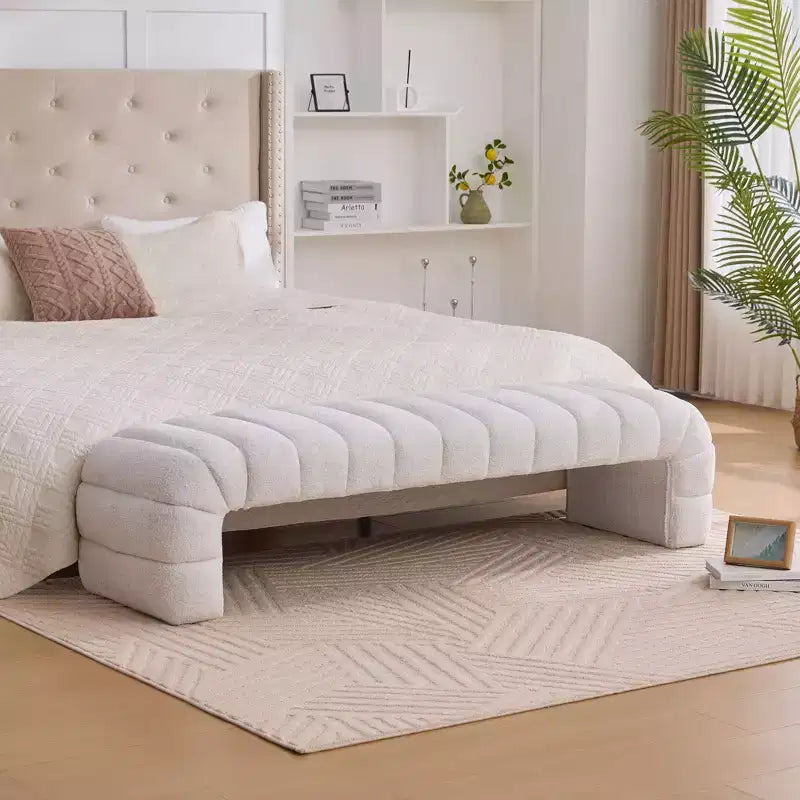 Panca moderna ottomana con seduta trapuntata in ciniglia, panchina da fondo letto rettangolare, chaise longue, sgabello da toeletta per soggiorno, ingresso
