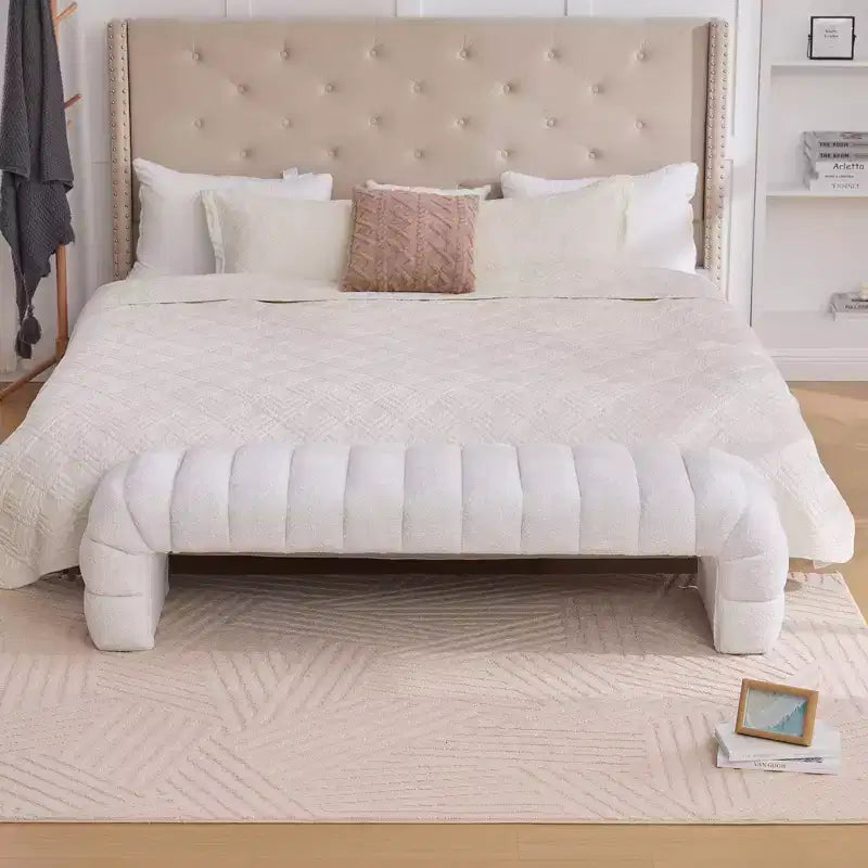 Panca moderna ottomana con seduta trapuntata in ciniglia, panchina da fondo letto rettangolare, chaise longue, sgabello da toeletta per soggiorno, ingresso