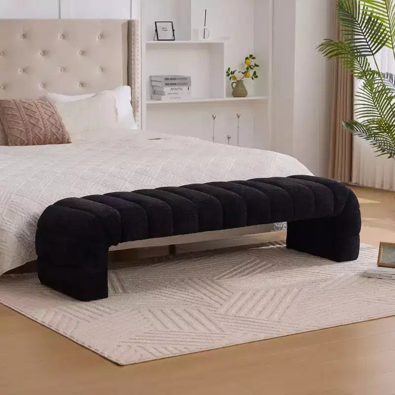 Panca moderna ottomana con seduta trapuntata in ciniglia, panchina da fondo letto rettangolare, chaise longue, sgabello da toeletta per soggiorno, ingresso