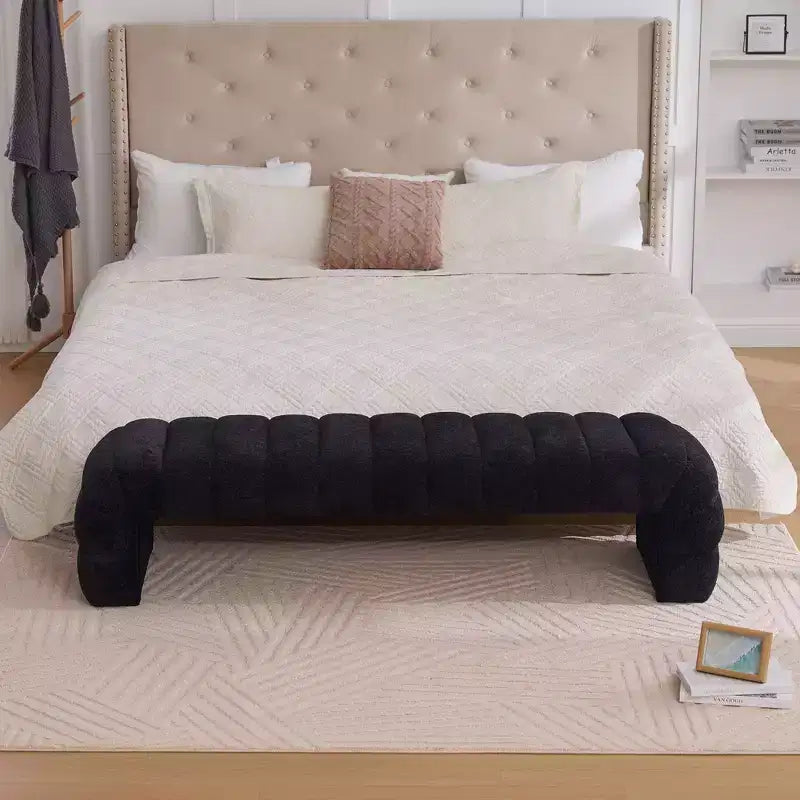 Panca moderna ottomana con seduta trapuntata in ciniglia, panchina da fondo letto rettangolare, chaise longue, sgabello da toeletta per soggiorno, ingresso