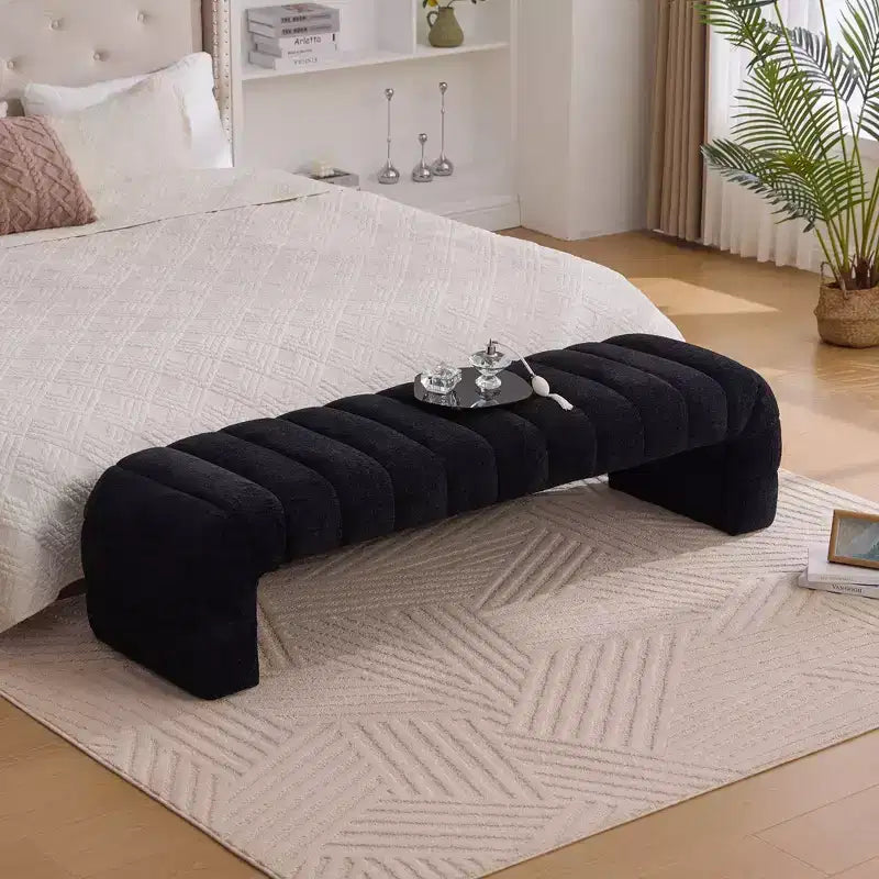 Panca moderna ottomana con seduta trapuntata in ciniglia, panchina da fondo letto rettangolare, chaise longue, sgabello da toeletta per soggiorno, ingresso