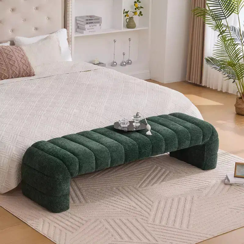 Panca moderna ottomana con seduta trapuntata in ciniglia, panchina da fondo letto rettangolare, chaise longue, sgabello da toeletta per soggiorno, ingresso