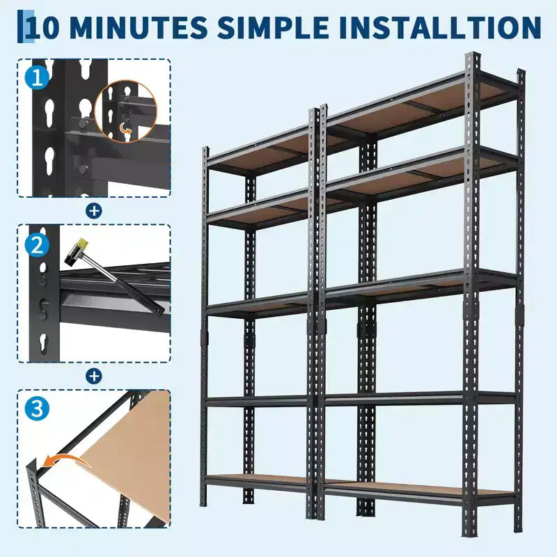 Scaffale portaoggetti a 5 ripiani, scaffalatura da garage resistente e regolabile in metallo, scaffale da garage per cantina, magazzino, dispensa, ripostiglio, cucina