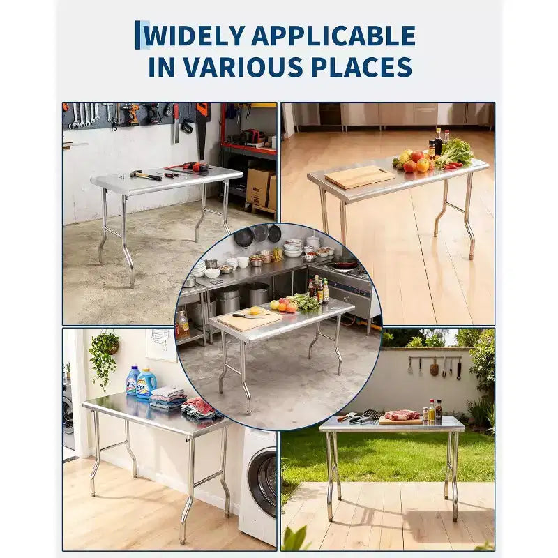Tavolo pieghevole commerciale in acciaio inossidabile 48x24 pollici | Tavolo da preparazione resistente per ristorante, catering e cucina casalinga