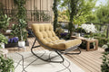 Poltrona a dondolo Papasan oversize color cuoio con capacità di 204 kg, reclinabile a uovo in ferro con rivestimento e-coat e cuscino per salotto interno/esterno (soggiorno/patio/giardino)