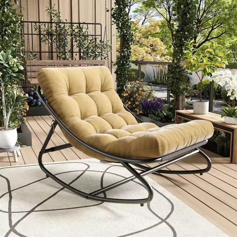 Poltrona a dondolo Papasan oversize color cuoio con capacità di 204 kg, reclinabile a uovo in ferro con rivestimento e-coat e cuscino per salotto interno/esterno (soggiorno/patio/giardino)