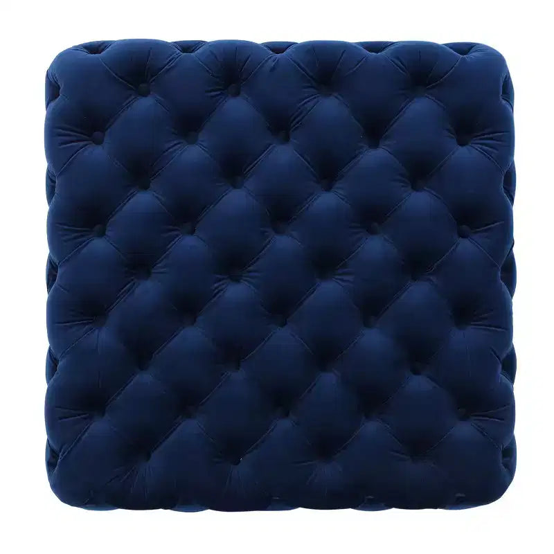 Pouf in velluto con cuciture a diamante e bottoni, panca quadrata da ingresso liscia al tatto, pouf poggiapiedi da salotto