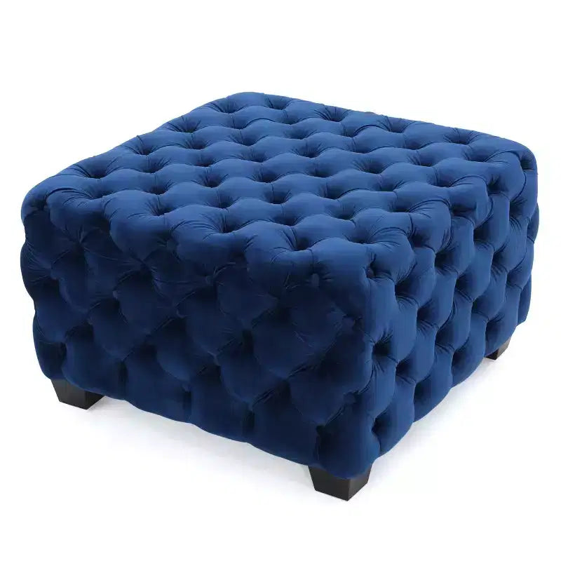 Pouf in velluto con cuciture a diamante e bottoni, panca quadrata da ingresso liscia al tatto, pouf poggiapiedi da salotto