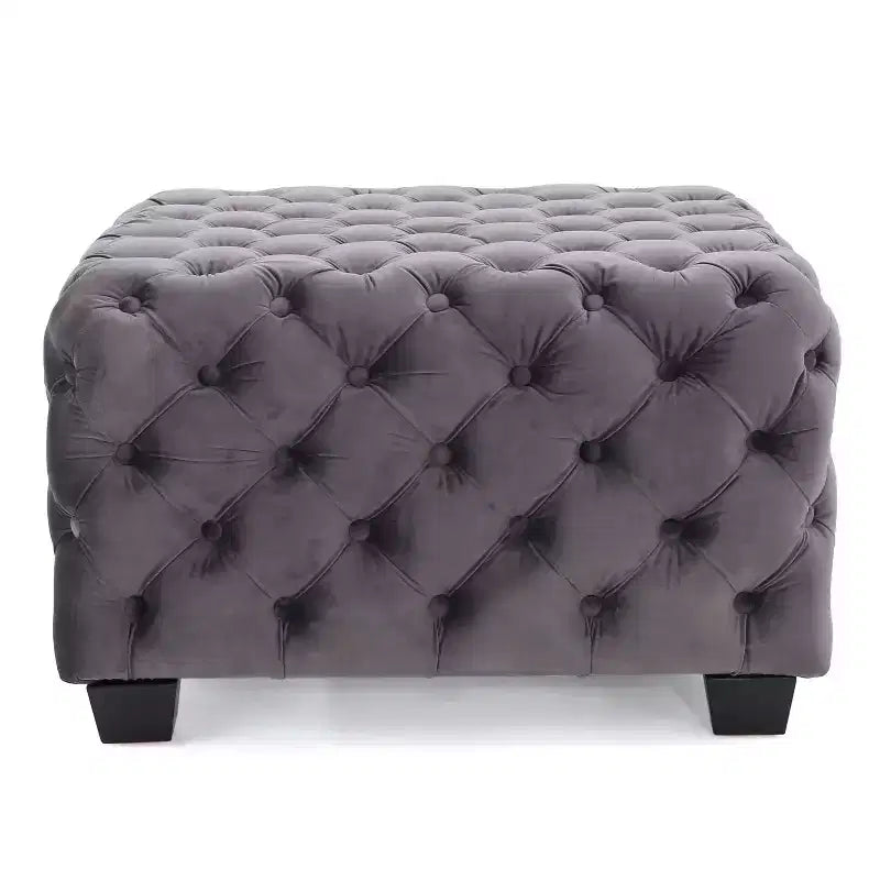 Pouf in velluto con cuciture a diamante e bottoni, panca quadrata da ingresso liscia al tatto, pouf poggiapiedi da salotto