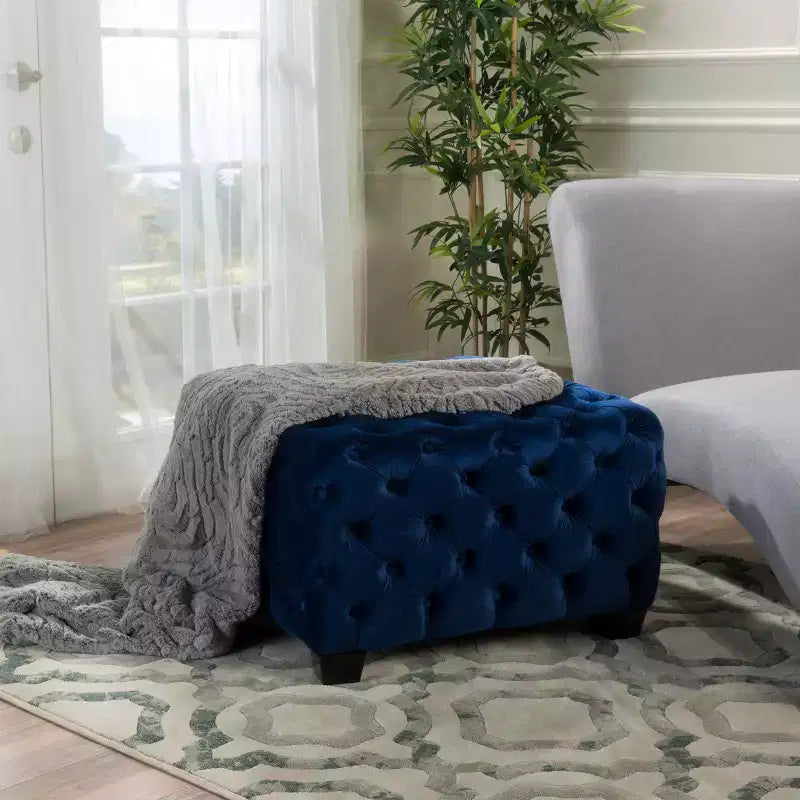 Okak Pouf Contenitore in Velluto con Cuciture a Rombo Trapuntate, Panchina Quadrata da Ingresso al Tatto Morbido, Pouf Poggiapiedi per Soggiorno