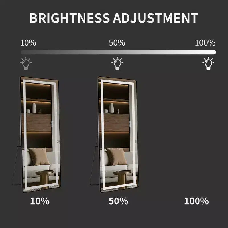 TUYOHW Specchio moderno a figura intera con LED regolabile, specchio a parete, specchio da terra con supporto, specchio per il corpo per soggiorno, nero