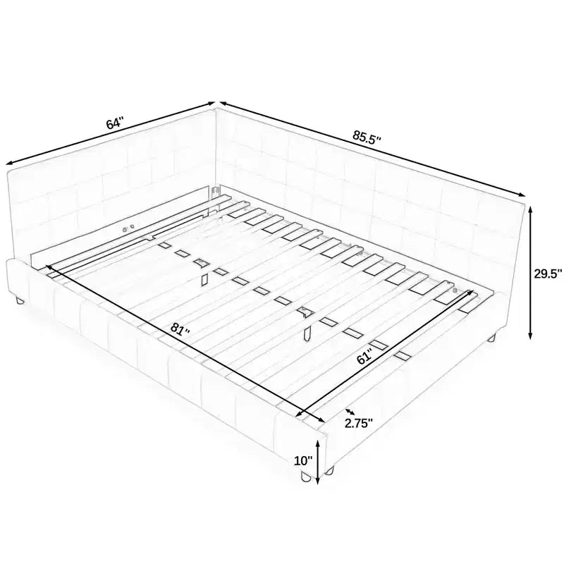 MAYEERTY Letto imbottito trapuntato Queen Size con schienale e braccioli in velluto per camera da letto, nero