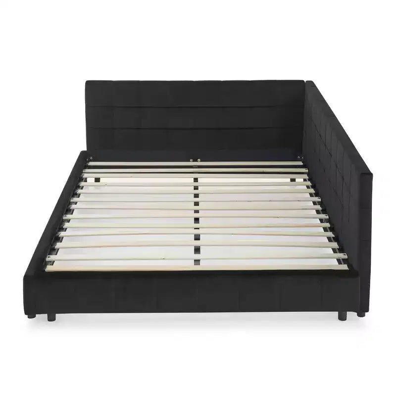 MAYEERTY Letto imbottito trapuntato Queen Size con schienale e braccioli in velluto per camera da letto, nero