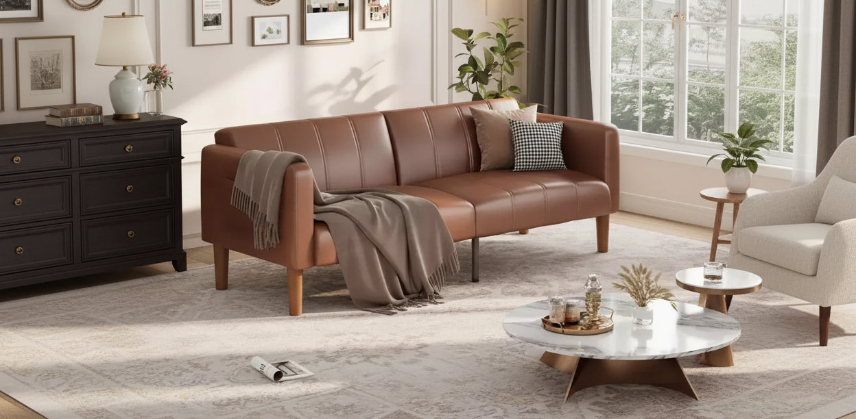 Divano letto futon da 75 pollici, convertibile, in similpelle, divanetto.