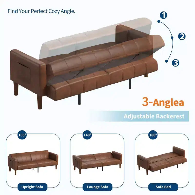 Divano letto futon da 75 pollici, convertibile, in similpelle, divanetto.