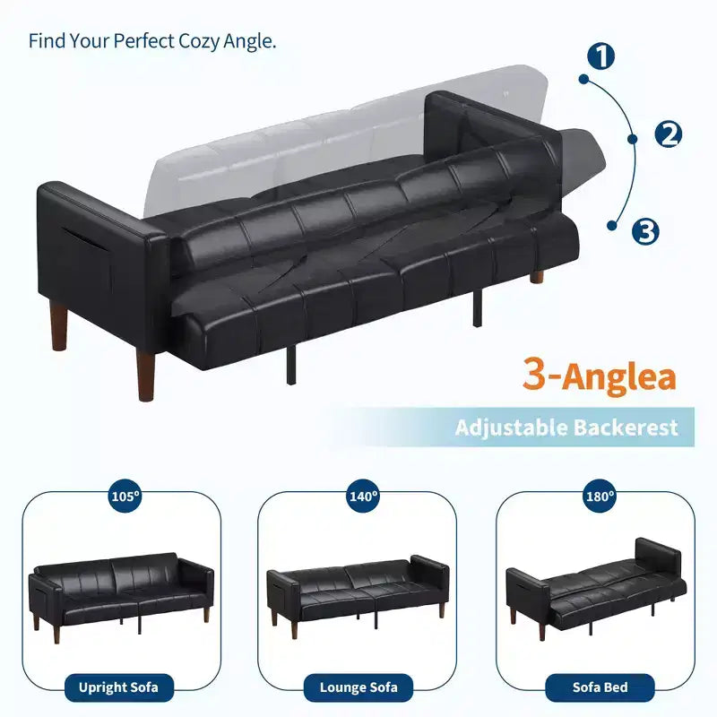 Divano letto futon da 75 pollici, convertibile, in similpelle, divanetto.
