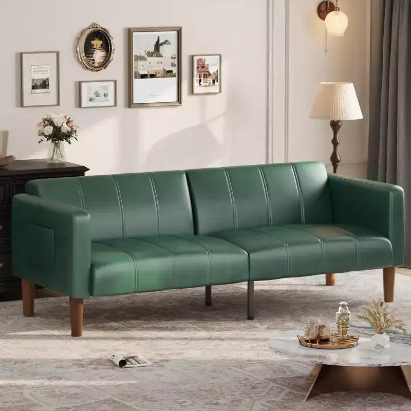 Divano letto futon da 190 cm, Divano letto trasformabile, Divano piccolo in similpelle, Divanetto, Divano moderno di metà secolo per soggiorno, camera da letto