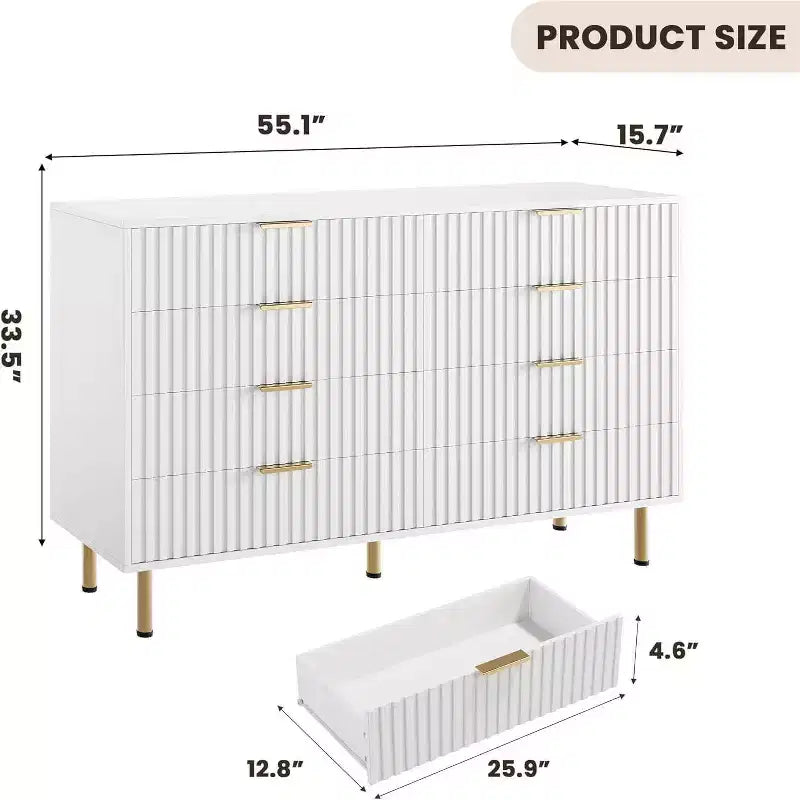Cassettiera a 8 cassetti per camera da letto, comò moderno in legno largo 55, design anti-ribaltamento, robusto organizzatore per soggiorno, ingresso, cameretta dei bambini