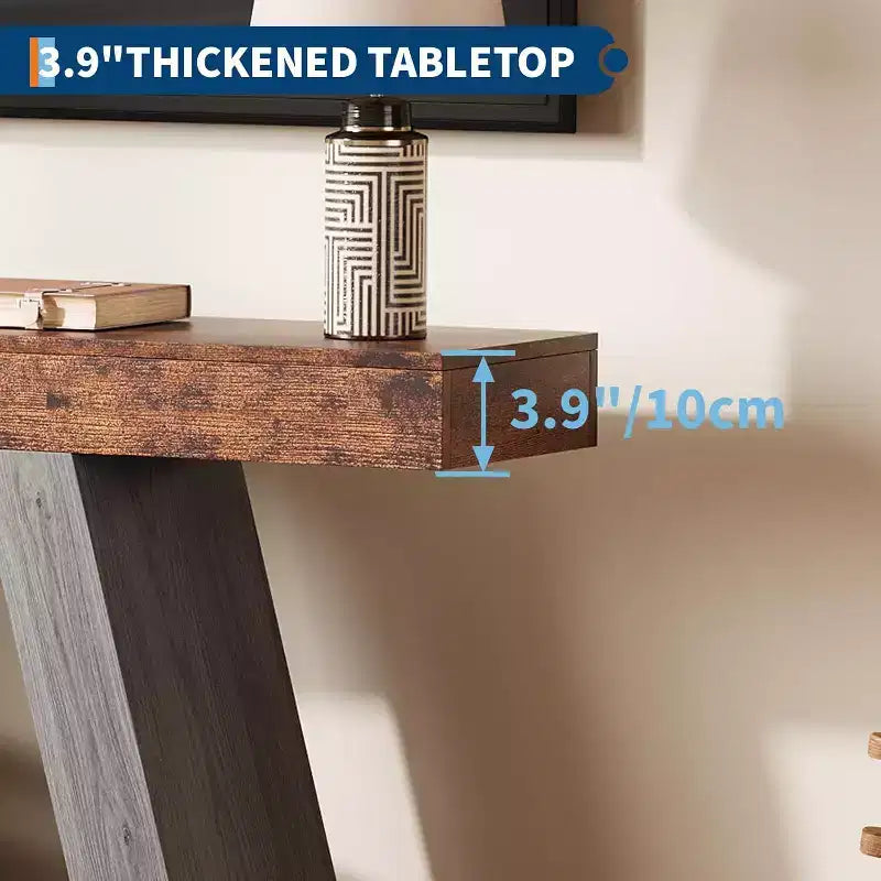 Console da Ingresso con Ripiano Aperto, Tavolino da Divano a 2 Livelli in Legno per Ingresso, Corridoio e Soggiorno - Mobile d'Arredo con Design a Trapezio