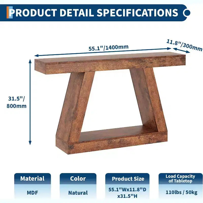 Console da Ingresso con Ripiano Aperto, Tavolino da Divano a 2 Livelli in Legno per Ingresso, Corridoio e Soggiorno - Mobile d'Arredo con Design a Trapezio