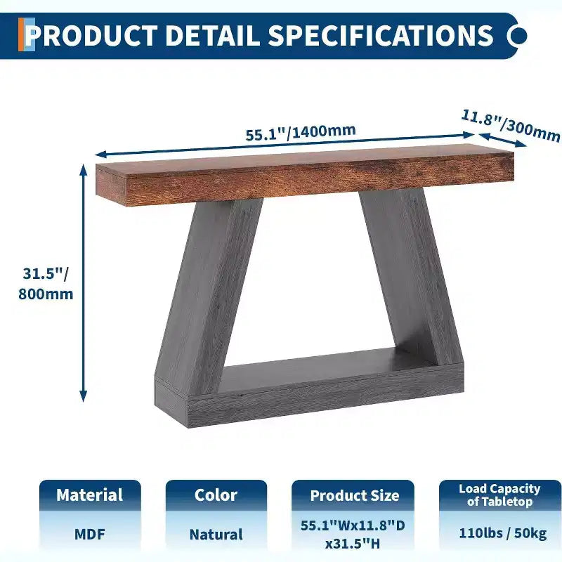 Console da Ingresso con Ripiano Aperto, Tavolino da Divano a 2 Livelli in Legno per Ingresso, Corridoio e Soggiorno - Mobile d'Arredo con Design a Trapezio