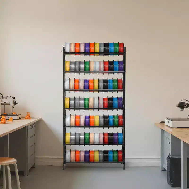 VEVOR Scaffale per Filamenti Stampante 3D, 7 Ripiani Resistente per Filamenti di Stampa 3D, Porta Bobine Filamenti (Solo Scaffale), Nero