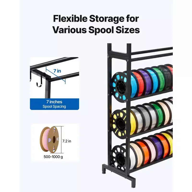 VEVOR Scaffale per Filamenti Stampante 3D, 7 Ripiani Resistente per Filamenti di Stampa 3D, Porta Bobine Filamenti (Solo Scaffale), Nero