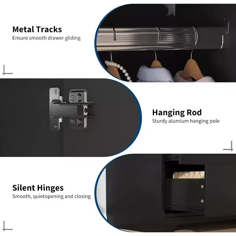 Armadio Guardaroba, Mobile Contenitore per Abiti in Legno da 71", 1 Ripiano Regolabile e 2 Cassetti, Armadio con Asta Appendipe per Camera da Letto