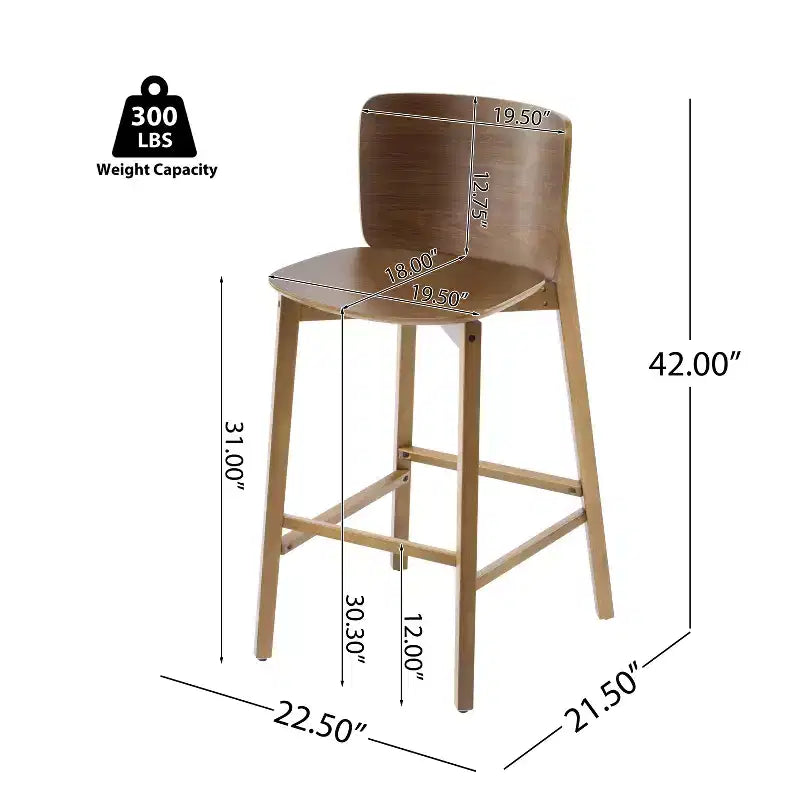 Set di 2 Sgabelli da Bar in Legno, Sgabelli da Bancone, Struttura in Legno di Gomma con Schienale Curvo Ergonomico per Isola Cucina Home Bar, Noce - ModernLuxe