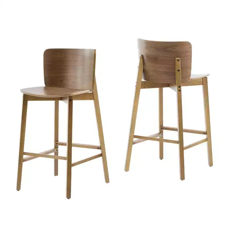 Set di 2 Sgabelli da Bar in Legno, Sgabelli da Bancone, Struttura in Legno di Gomma con Schienale Curvo Ergonomico per Isola Cucina Home Bar, Noce - ModernLuxe