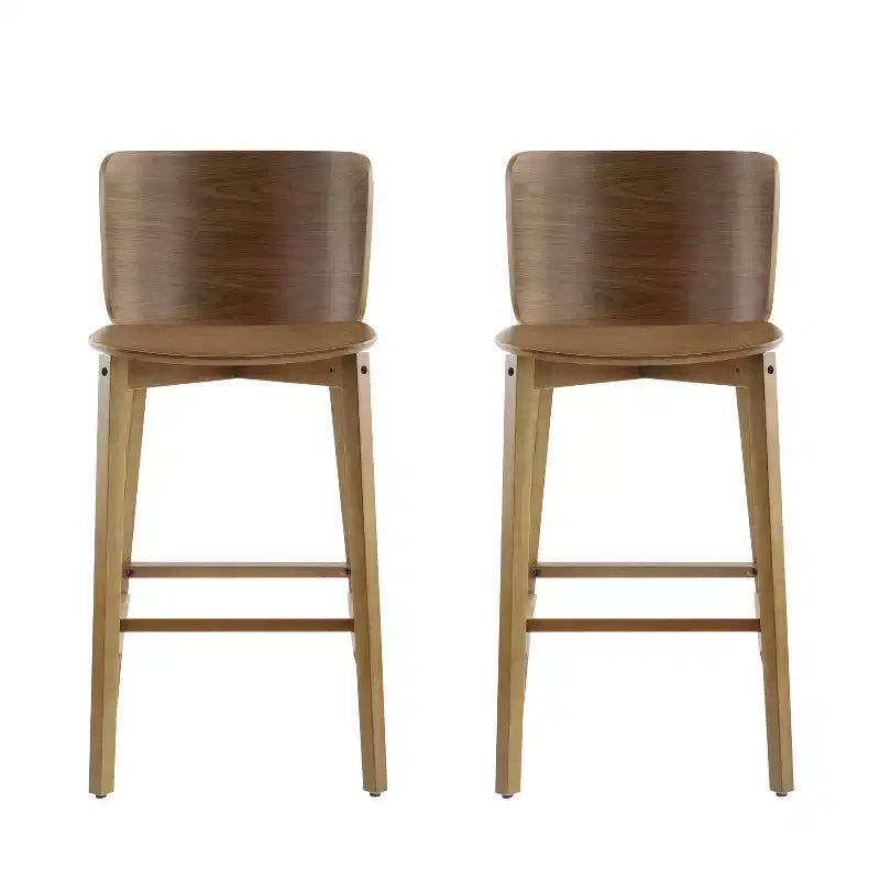 Set di 2 Sgabelli da Bar in Legno, Sgabelli da Bancone, Struttura in Legno di Gomma con Schienale Curvo Ergonomico per Isola Cucina Home Bar, Noce - ModernLuxe