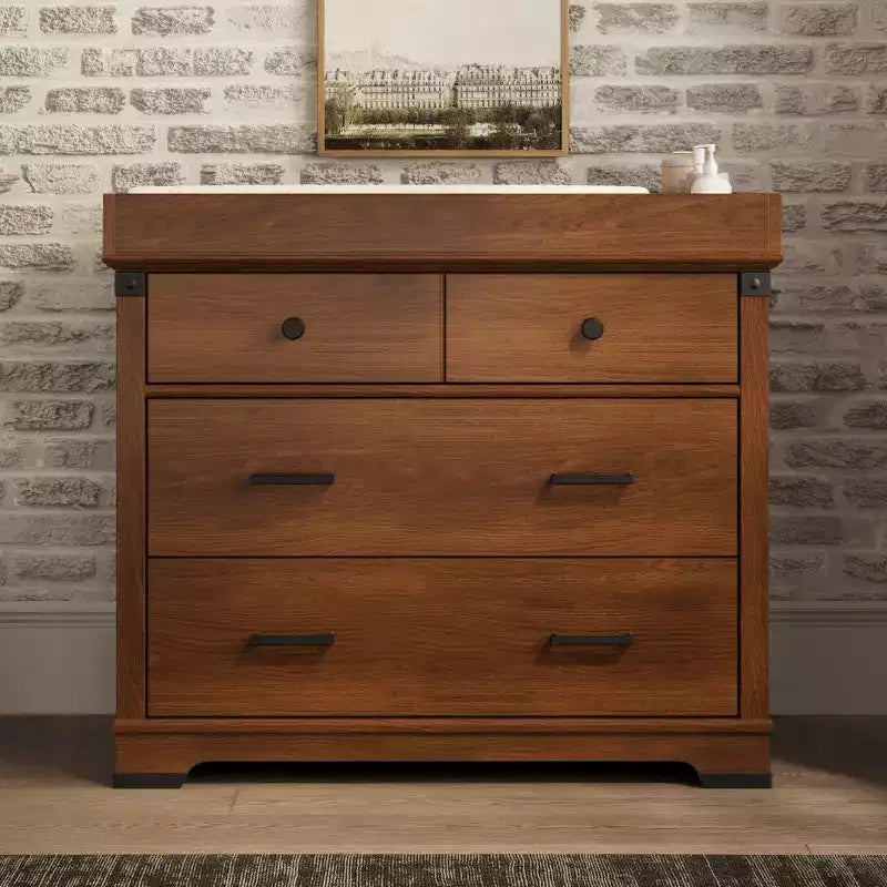 Culla con Pannello Intero, Fasciatoio con Cassettiera e Cassettone
