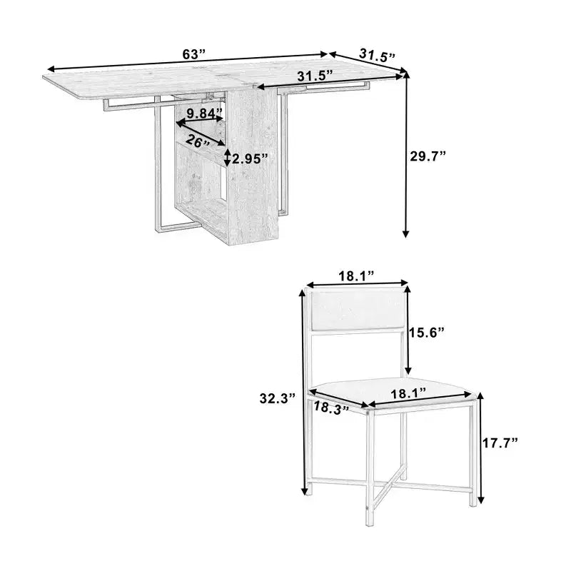 Set Tavolo da Pranzo 5 Pezzi, Tavolo da Cucina Allungabile Moderno Compatto 80-160 cm con Ripiano Contenitore e 4 Sedie da Pranzo Imbottite per Piccoli Spazi