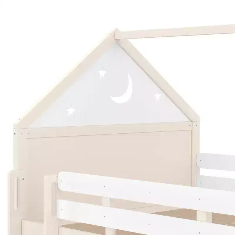 Bellemave - Letto a soppalco singolo per bambini con scivolo e libreria, struttura in legno massello con scaletta convertibile per bambini, letto a casetta