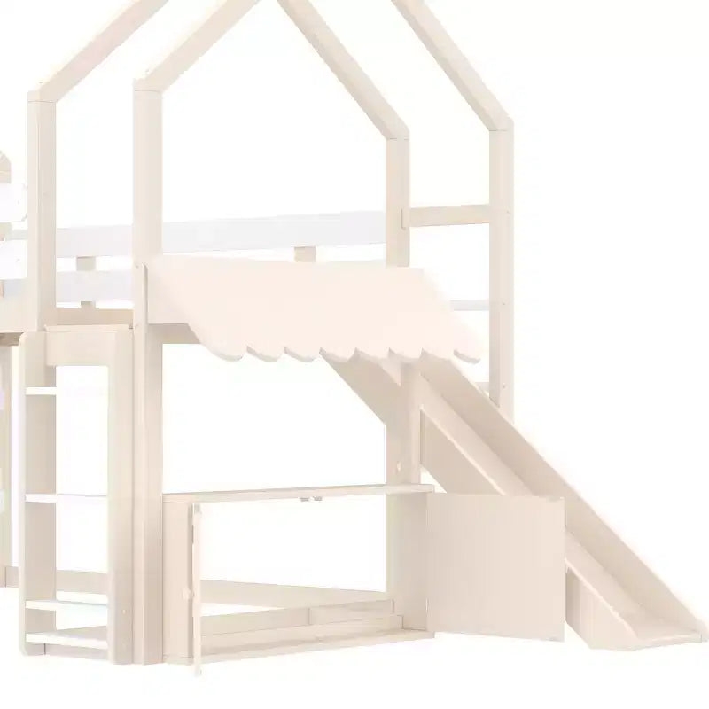 Bellemave - Letto a soppalco singolo per bambini con scivolo e libreria, struttura in legno massello con scaletta convertibile per bambini, letto a casetta