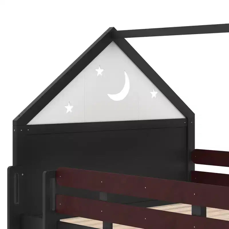 Bellemave - Letto a soppalco singolo per bambini con scivolo e libreria, struttura in legno massello con scaletta convertibile per bambini, letto a casetta