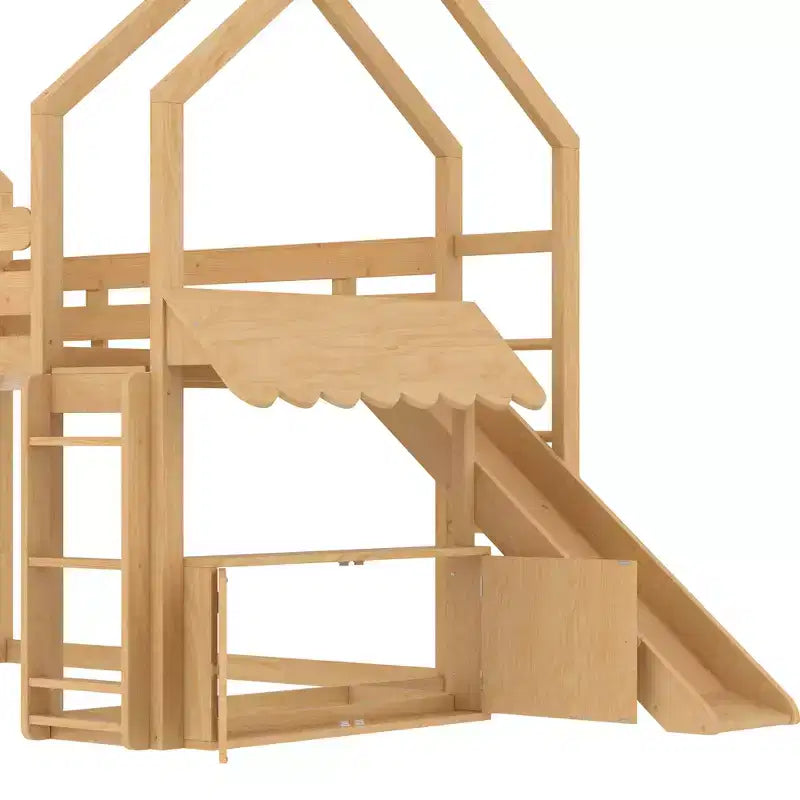 Bellemave - Letto a soppalco singolo per bambini con scivolo e libreria, struttura in legno massello con scaletta convertibile per bambini, letto a casetta