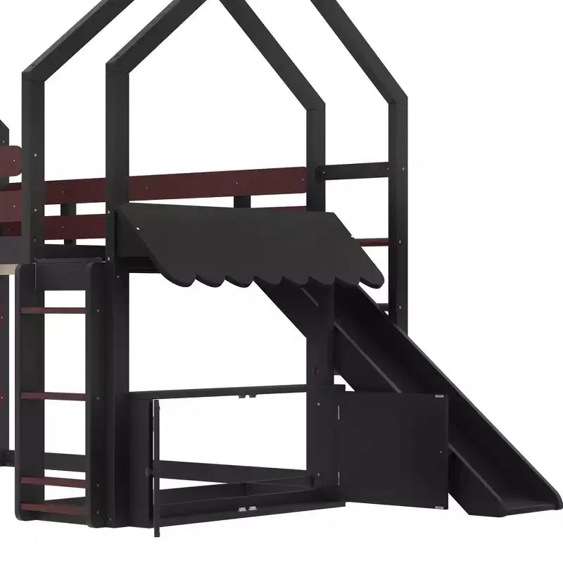 Bellemave - Letto a soppalco singolo per bambini con scivolo e libreria, struttura in legno massello con scaletta convertibile per bambini, letto a casetta
