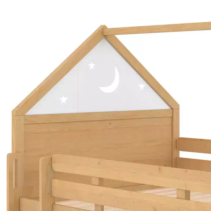 Bellemave - Letto a soppalco singolo per bambini con scivolo e libreria, struttura in legno massello con scaletta convertibile per bambini, letto a casetta
