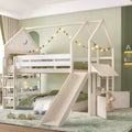 Letto a Soppalco Matrimoniale per Bambini con Scivolo e Libreria, Struttura per Letto a Soppalco a Casetta in Legno Massiccio con Scaletta Convertibile per Bambini, Letto a Casetta