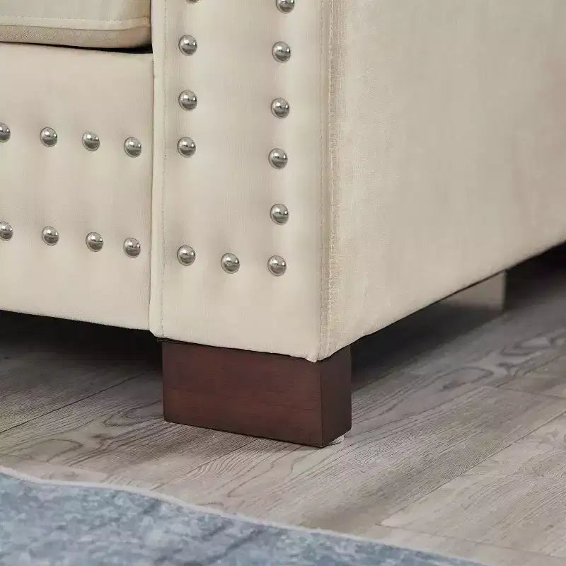 MAYEERTY Divani Sezionali Moderni 2+3 Posti Bracciolo Quadrato con Decorazione Borchie Argento Divano in Velluto Imbottito per Soggiorno Albicocca
