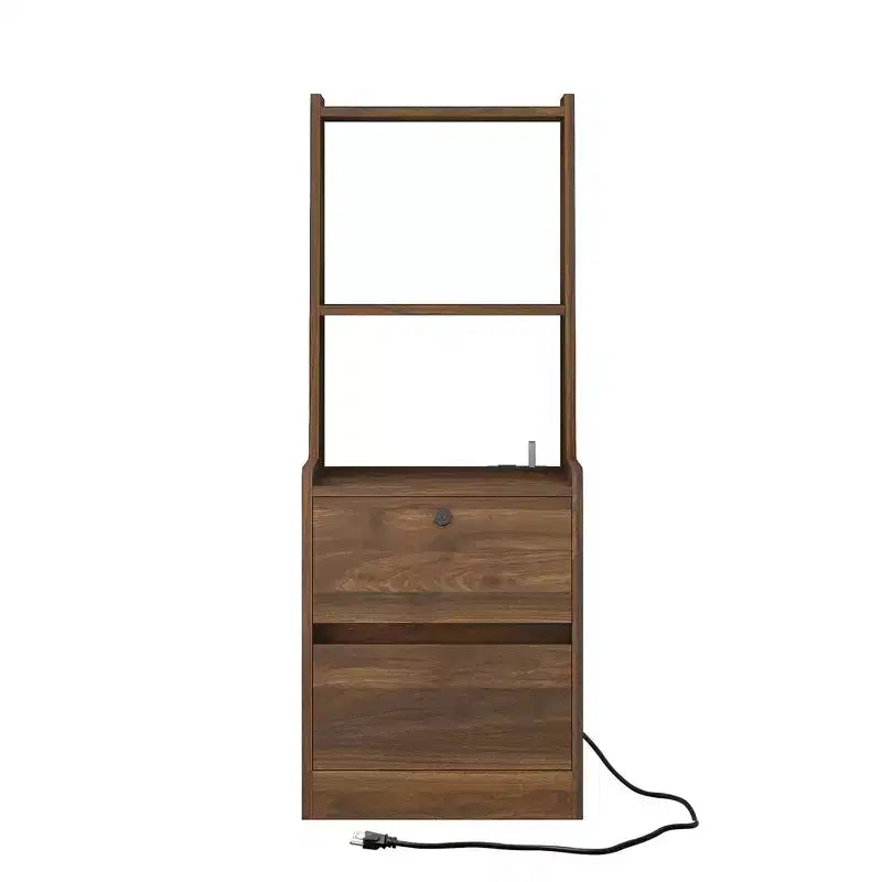 Comodino con stazione di ricarica da 15 pollici JVNOXK, comodino intelligente con libreria, vano portaoggetti, funzione di chiusura, finitura in legno con chiusura
